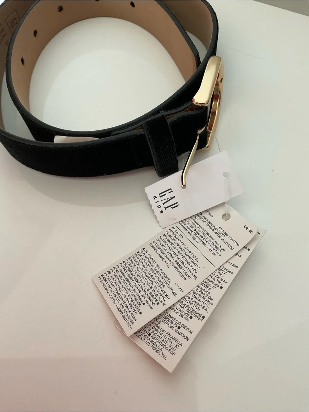 GAPKIDS Black Velvet Belt with Gold Buckle Size S (NWT)